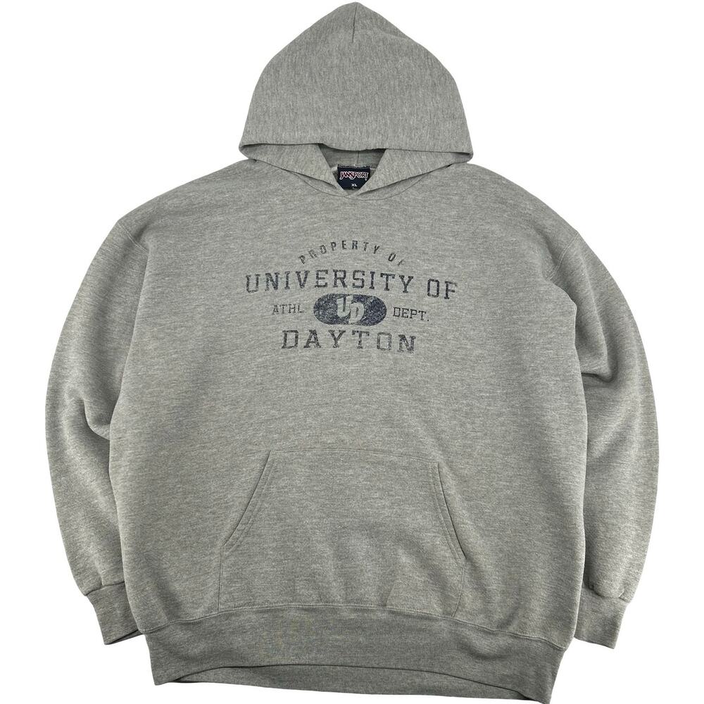 Vintage 90s Men's Jansport University of Dayton Flyers Grey Hoodie Sweatshirt XL